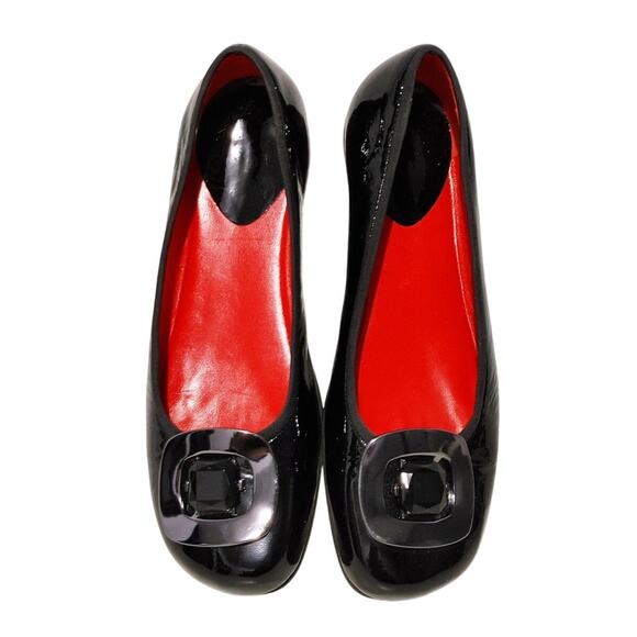 Amalfi by Rangoni Buckle Ballet Flats Round Toe Patent Leather Black Womens 7.5B - Picture 2 of 4